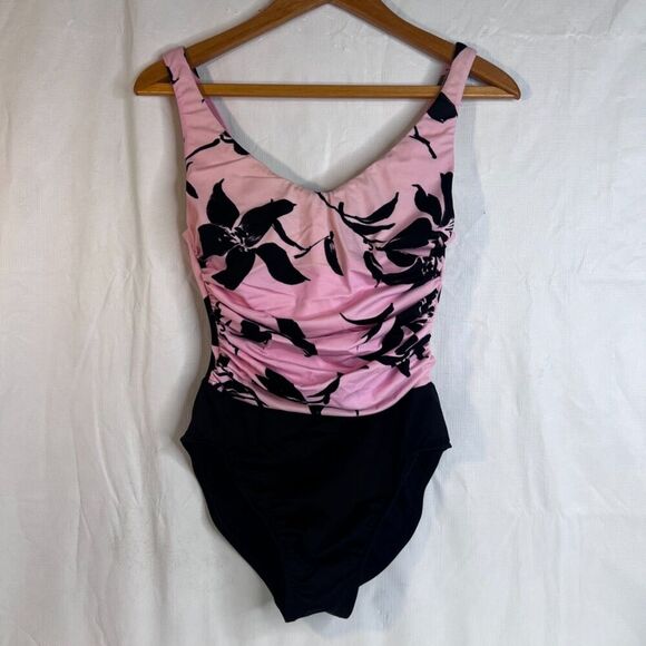MiracleSuit One Piece Estilo Tummy Control Swimsuit Pink Black Size 8 Underwire - Picture 12 of 12